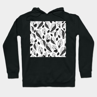 Black and White Basil Leaf Pattern Hoodie